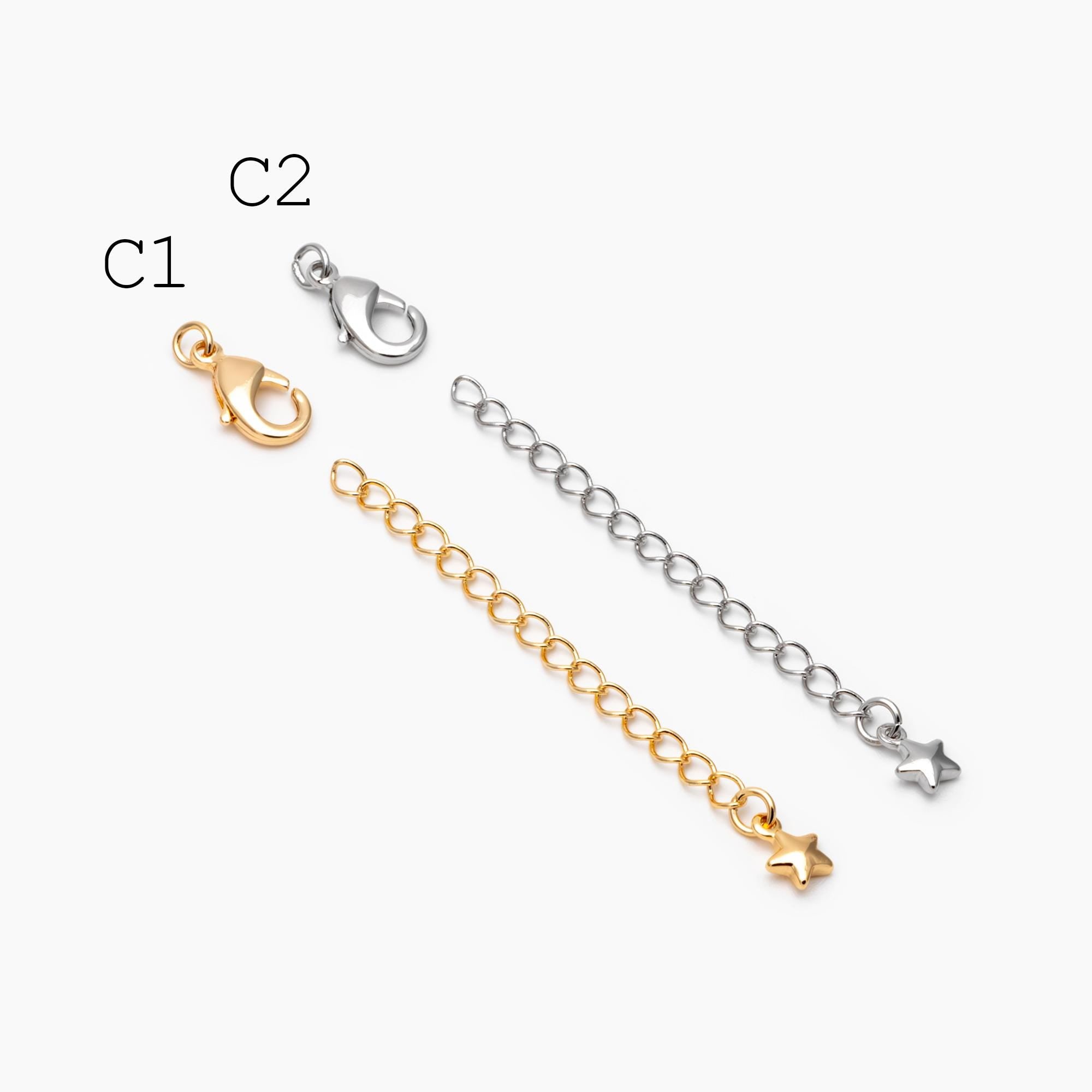 10pcs Gold/ Silver Tone Lobster Claw Clasps with Extender Chain , Gold/ Rhodium plated Brass, Necklace Bracelet Extension Chain (GB-100)
